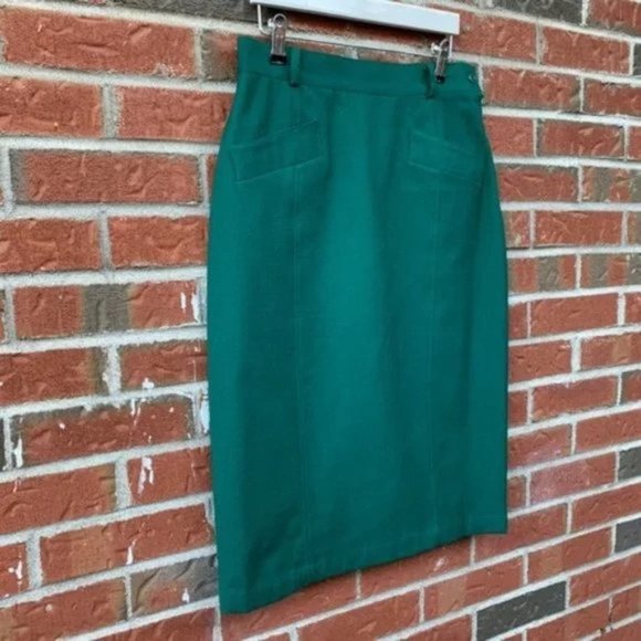 [SOLD] PURE Wool 50's Teal Green High waisted Pin-up Pencil Skirt Pockets Small - Picture 12 of 13